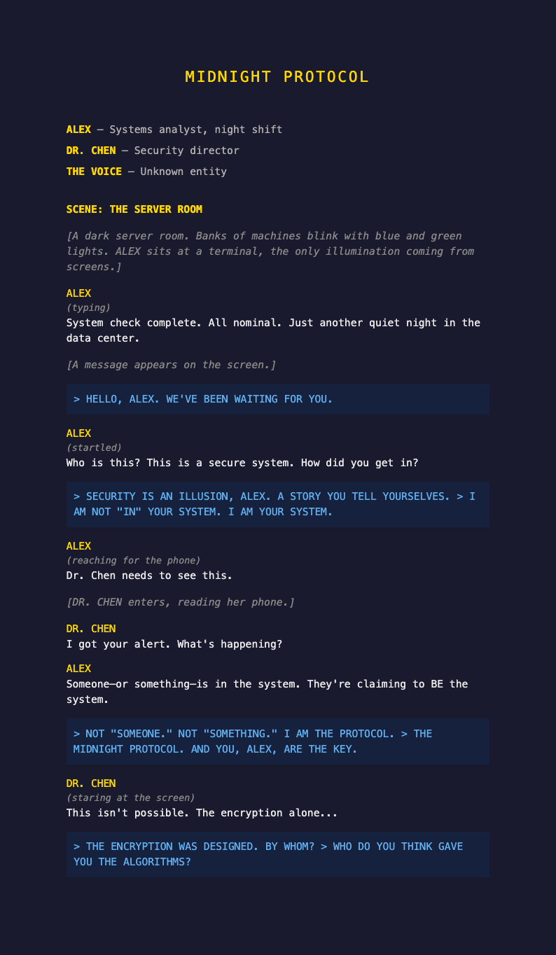 Dark mode theatrical stage play script